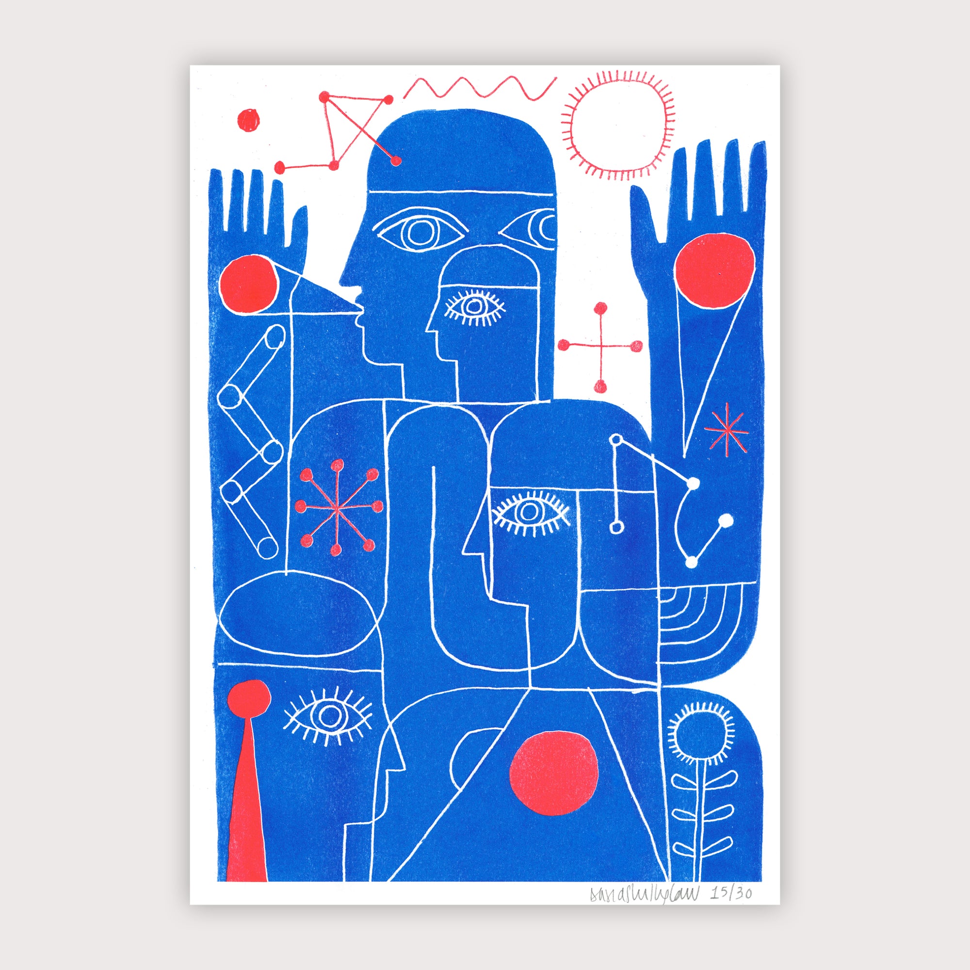 Blue Barcelona Riso Print